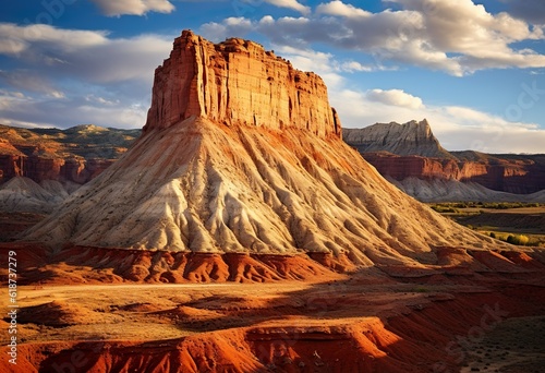 Aerial view of a sandstone Butte in Utah desert photo