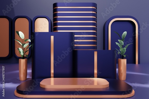 3d background Glossy products display metalic podium scene with geometric platform. background vector 3d render with podium. stand to show cosmetic product. Stage showcase on pedestal display studio © yudhistirama