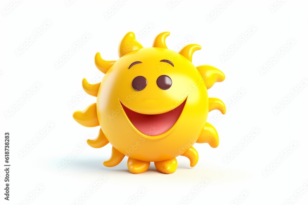 Yellow sun cartoon character smiles. Illustration was made with Generative AI. 