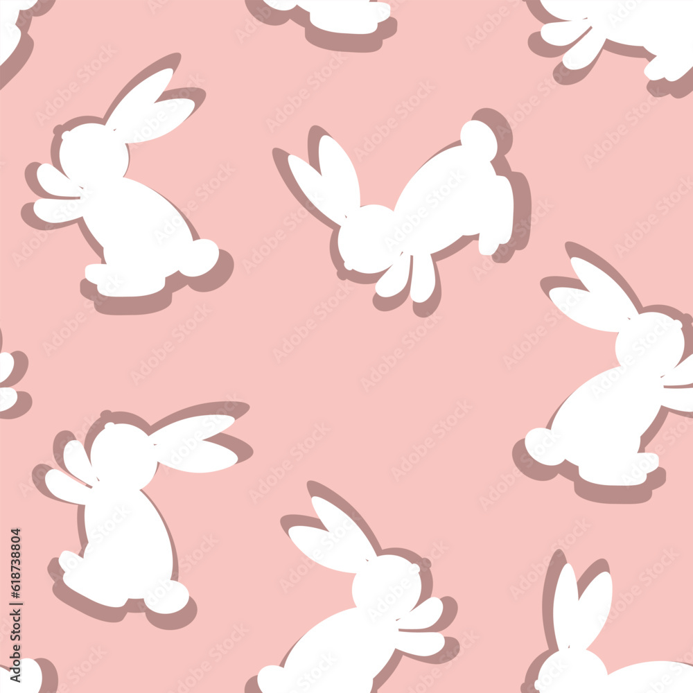 Seamless pattern with silhouette Easter rabbits on color background. Design for card, postcard, wallpaper, fabric, textile. Vector stock illustration. Cartoon style Seamless pattern with silhouette Easter rabbits on color background. Design for card, postcard, wallpaper, fabric, textile. Vector stock illustration. Cartoon style