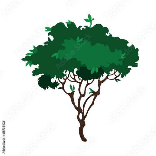 Stylized trees painted in various shades of green. Vector graphics