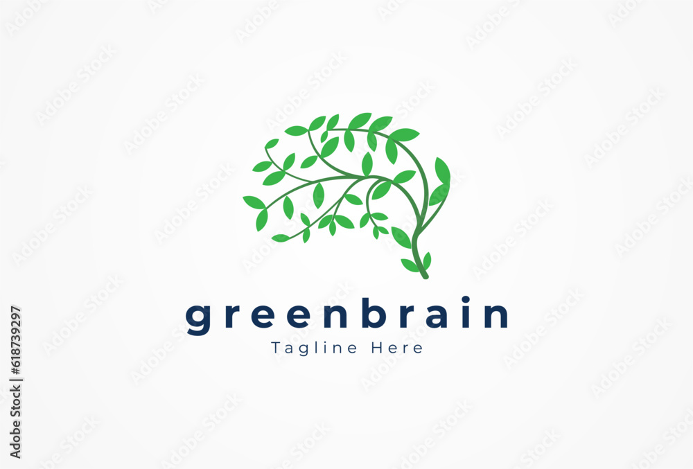 Green Brain Logo, brain with Leaf combination , usable for business and company logos, flat design logo template, vector illustration Green Brain Logo, brain with Leaf combination , usable for business and company logos, flat design logo template, vector illustration