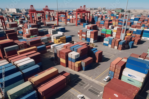 View of cargo container for export by ship forwarder mast. Transportation Logistics of international container cargo shipping in container. Generative AI.
