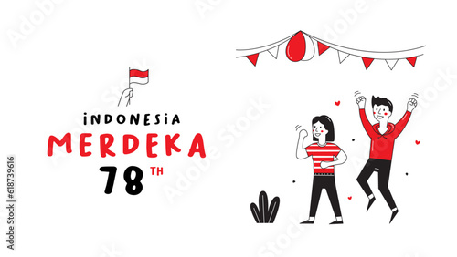 Youth people happy for Indonesia independence day event illustration background photo