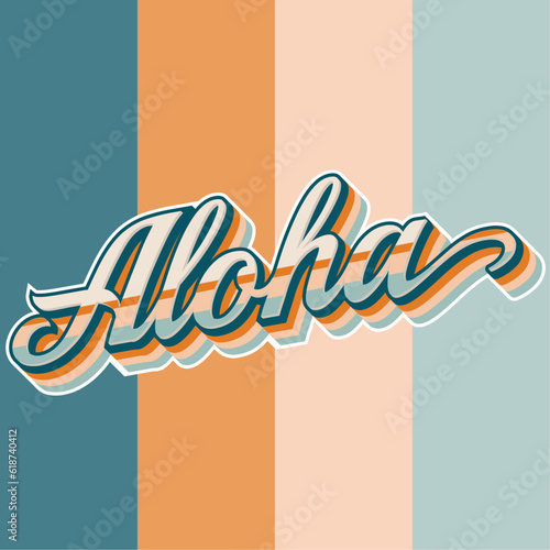 Aloha Vintage Typography text in grunge style theme, vector design on retro colors background.