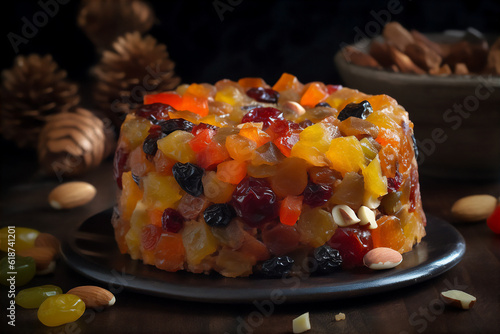 AI generated image of Bolo Rei - traditional portuguese Christmas cake made with dried fruit