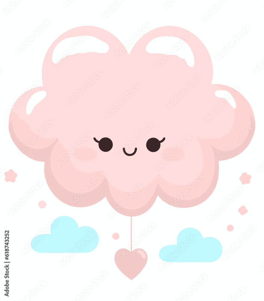 Kawaii Cute Cloud with Heart Shapes Decoration in Playful Character Style Kawaii Cute Cloud with Heart Shapes Decoration in Playful Character Style