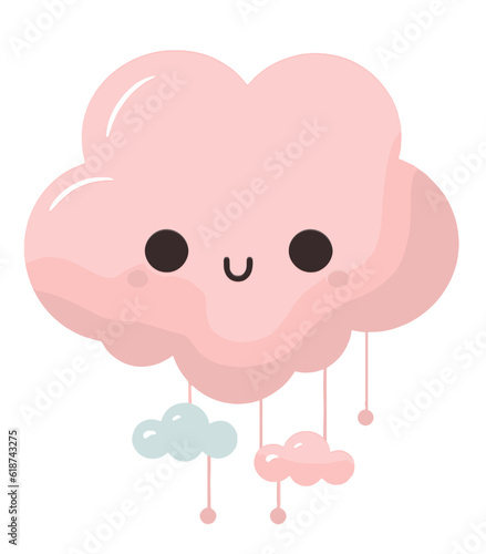Kawaii Cute Cloud with Heart Shapes Decoration in Playful Character Style
