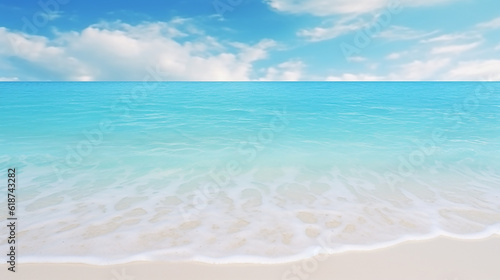 Panorama of a beautiful white sand beach and turquoise water in Maldives. Holiday summer beach background. Wave of the sea on the sand beach © Seption Plus