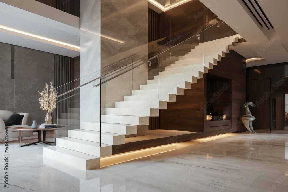 Fototapeta premium Stair luxury house interior. Generate Ai