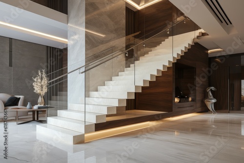Stair luxury house interior. Generate Ai