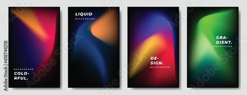 Valokuva Colorful fluid and wavy gradient mesh background template copy space set