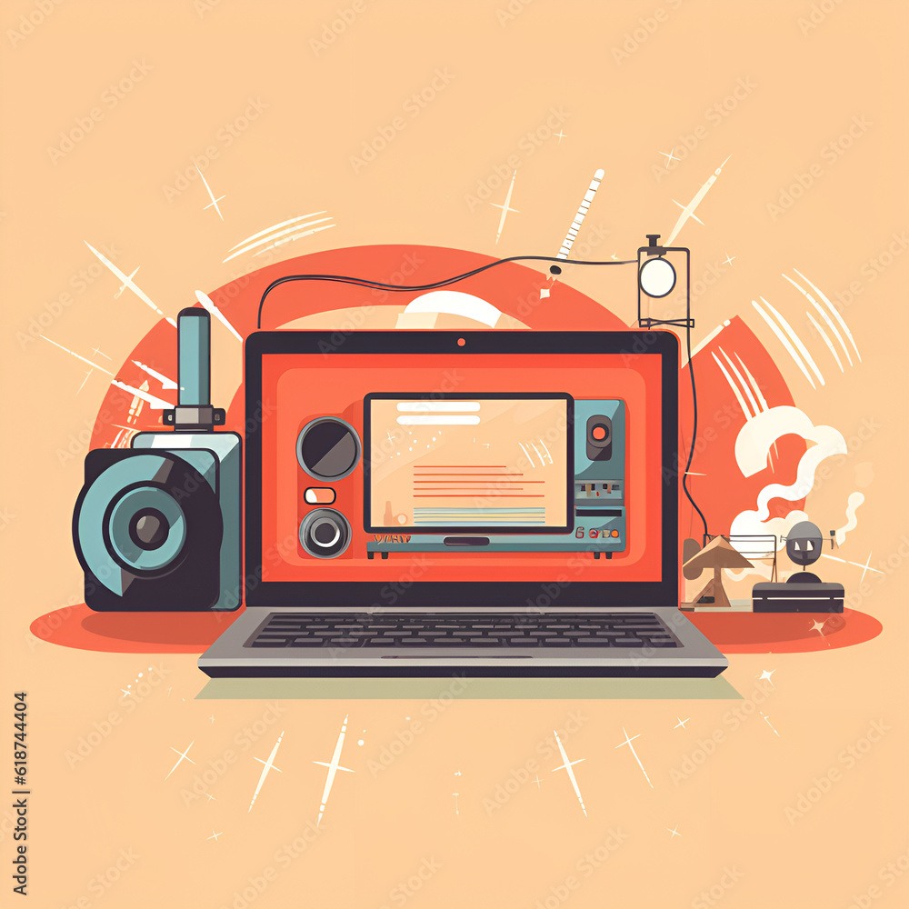 Obraz premium video marketing flat illustration of website with an icon and an icon of a video. Generative ai