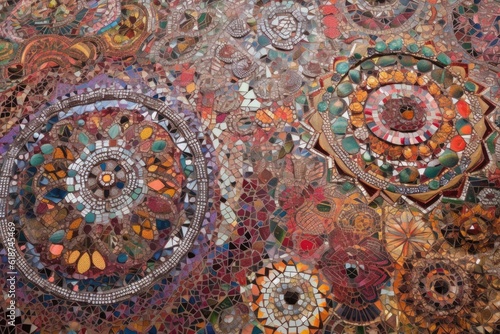 large-scale mosaic of intricate patterns and vibrant colors, created with generative ai