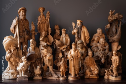 collection of carved figures and sculptures ranging from whimsical to realistic, created with generative ai