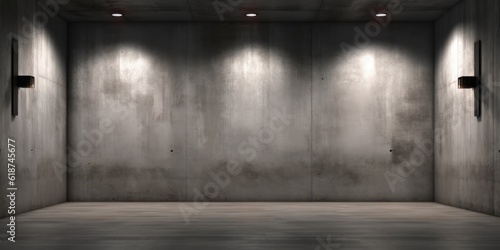 Dark Concrete Wall Room with Floor Empty Garage Interior Background, generative ai