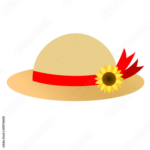 Straw hat decorated with sunflowers.