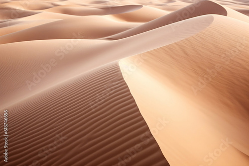 Aerial shot of wind-sculpted sand dunes in a desert, capturing the intricate patterns and textures created by nature, symbolizing the allure of summer destinations