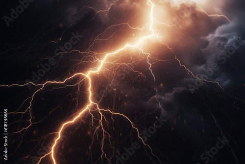 Thunder lighting closeup. Generate Ai