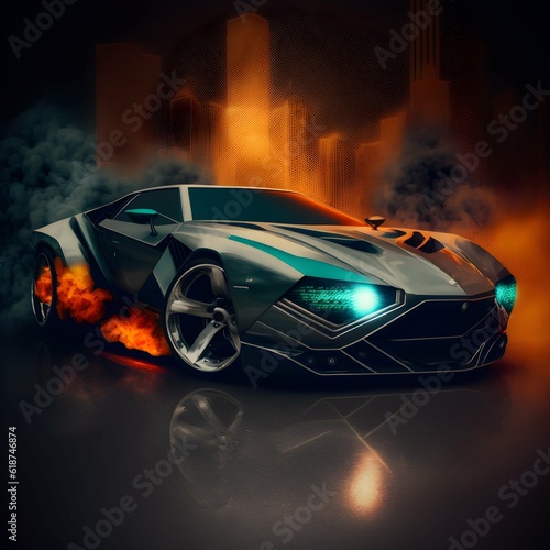 supercar in abstract background no text smokey realistic 