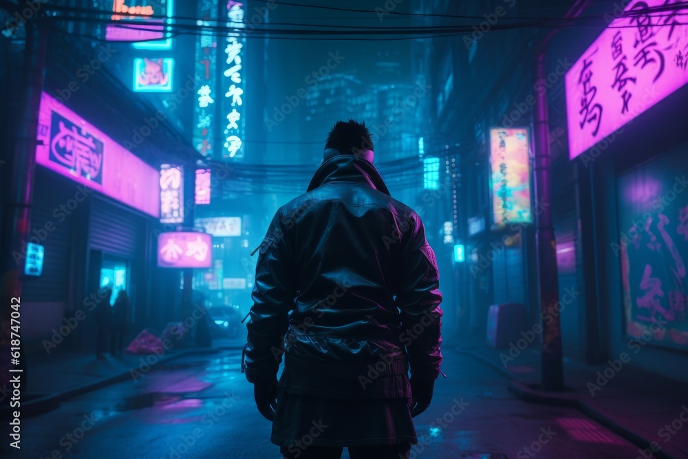 Man tokyo street night colors. Generate Ai