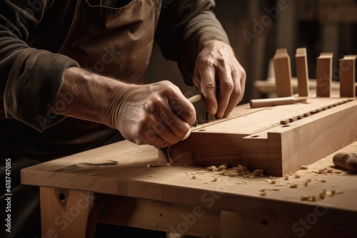 woodworker crafting custom wooden keepsake box, created with generative ai