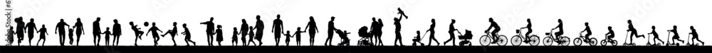 Family group walking together outdoor activities silhouette set collection. Family group walking together outdoor activities silhouette set collection.