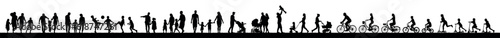 Family group walking together outdoor activities silhouette set collection.	