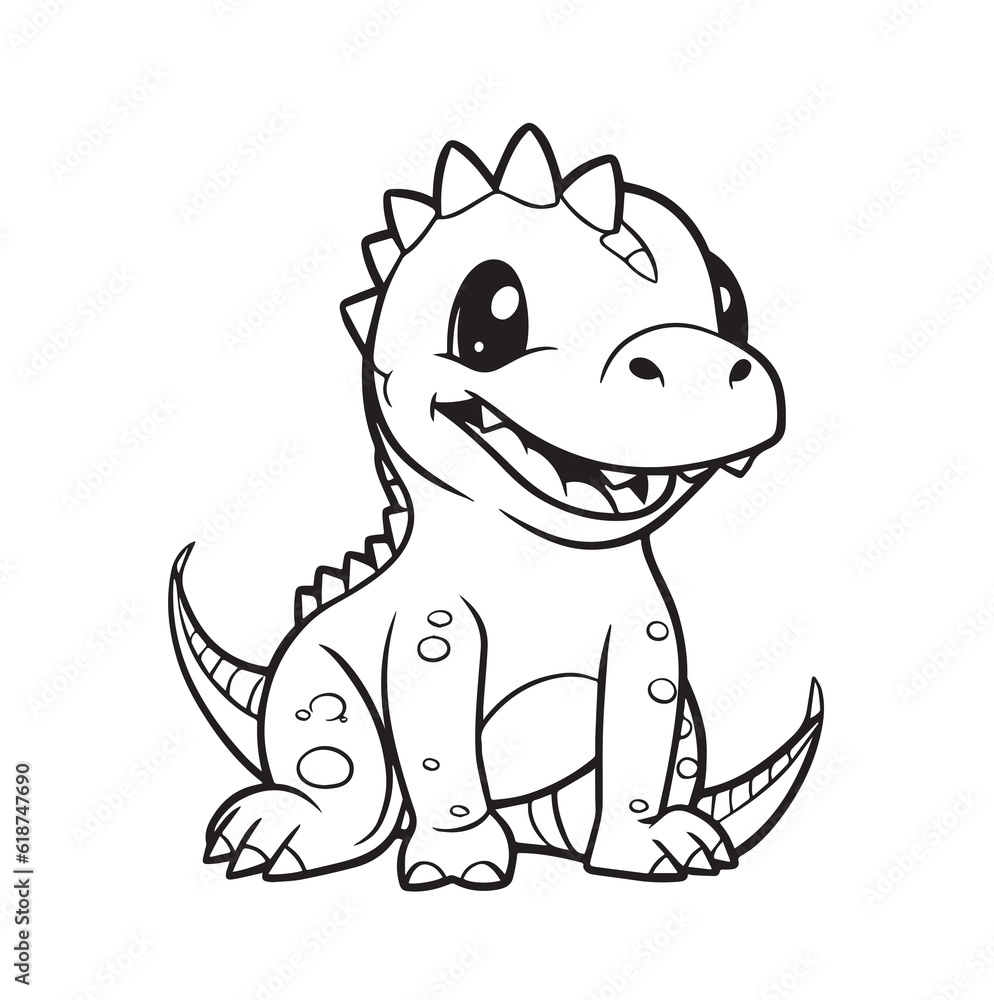 Cute Baby Dinosaur Character, line art. Coloring page for kids and adults, cartoonish, cute. Cute Baby Dinosaur Character, line art. Coloring page for kids and adults, cartoonish, cute.