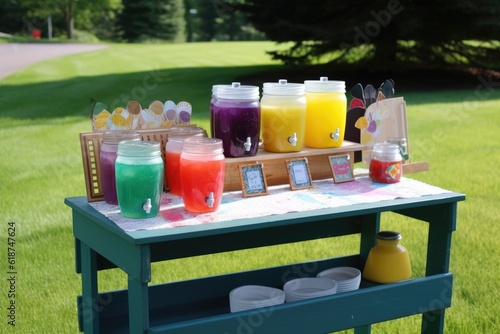 summertime lemonade stand, with variety of flavors to choose from, created with generative ai