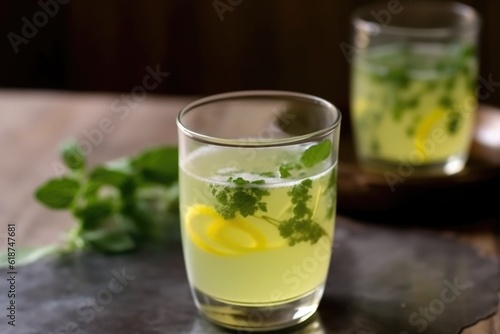refreshing summer lemonade with floating mint leaves, created with generative ai