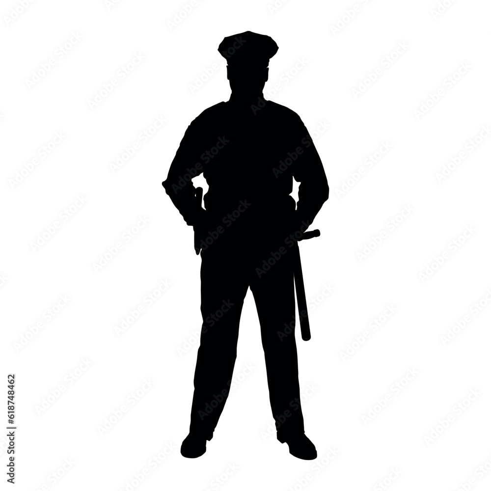 Policeman standing pose vector silhouette. Policeman standing pose vector silhouette.