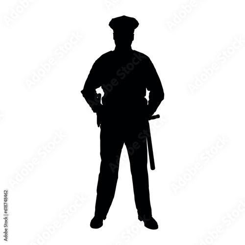 Policeman standing pose vector silhouette.