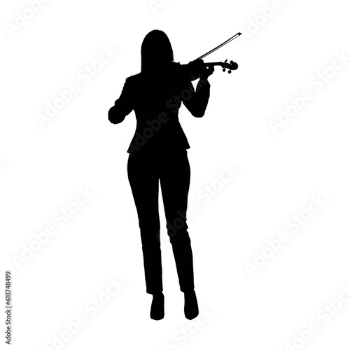 Woman playing violin vector silhouette.
