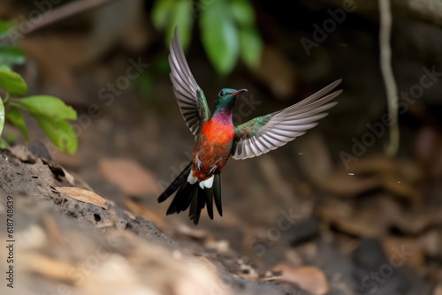 hummingbird in mid-flight, its wings beating rapidly, created with generative ai © altitudevisual
