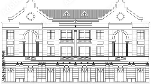 Vector sketch illustration of classic vintage old colonial building architectural design for office administrative services