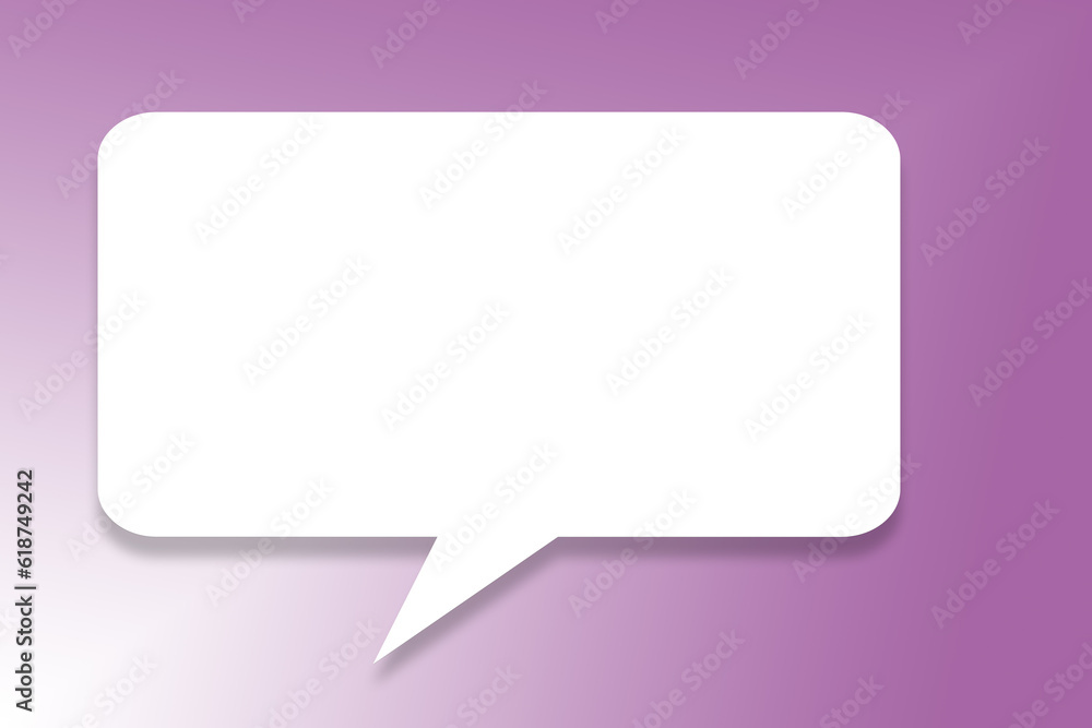 Weiße Sprechblase vor einem violetten Hintergrund, 2D-Illustration Weiße Sprechblase vor einem violetten Hintergrund, 2D-Illustration