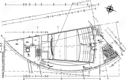 Vector sketch illustration of detailed architectural design of auditorium hall, music and dance performance hall