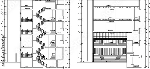 Vector sketch illustration of detailed architectural design of auditorium hall, music and dance performance hall