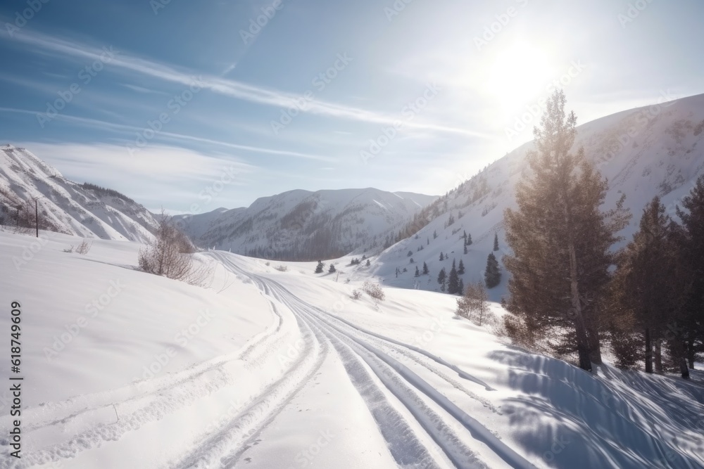 winter sports (skiing, snowboarding, snowshoeing) landscape with majestic mountains in the background, created with generative ai winter sports (skiing, snowboarding, snowshoeing) landscape with majestic mountains in the background, created with generative ai