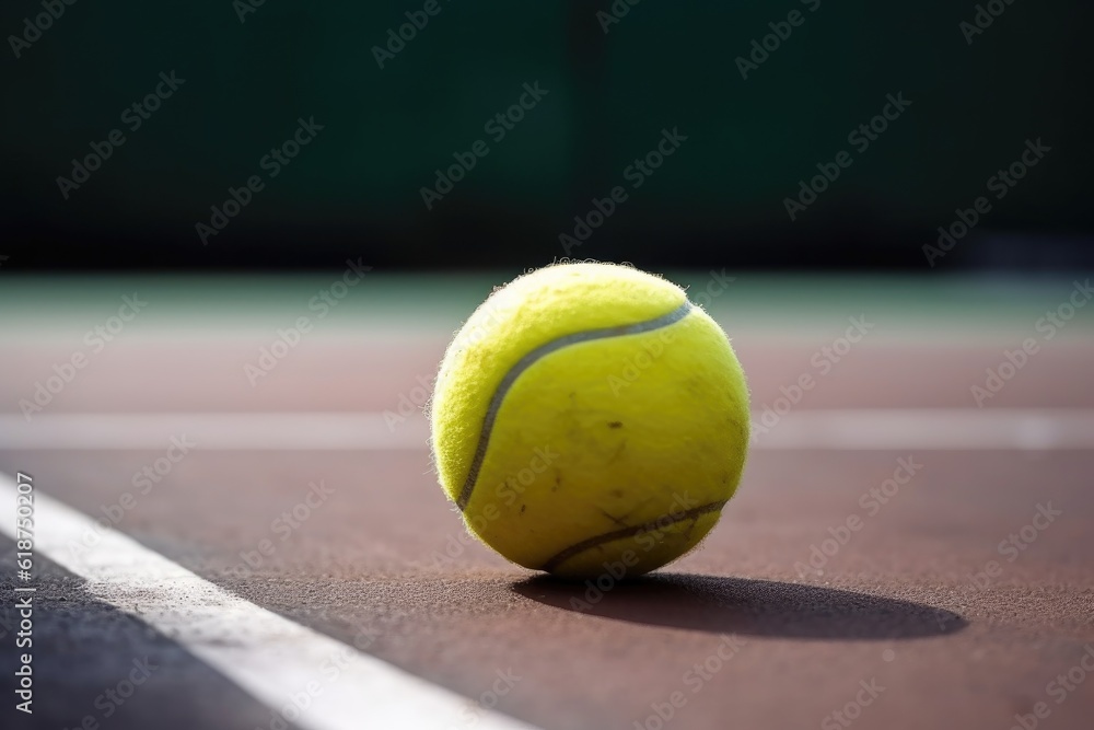 close-up of tennis ball on the court, ready for action, created with generative ai