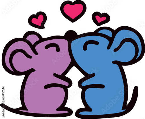 Vector illustration of two cartoon mice in love.