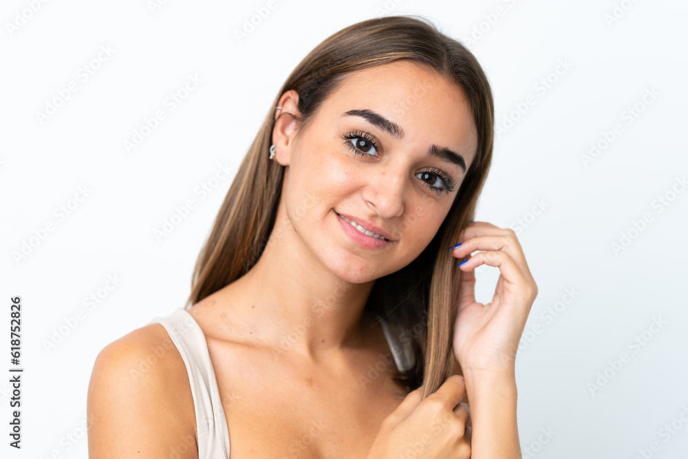 Young pretty brunette woman isolated on white background Young pretty brunette woman isolated on white background