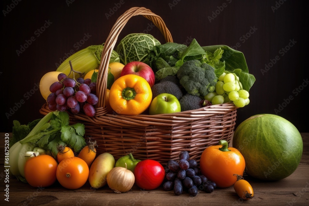 a basket of fresh fruits and vegetables, ready for snacking or cooking, created with generative ai a basket of fresh fruits and vegetables, ready for snacking or cooking, created with generative ai