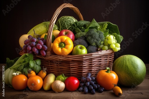 a basket of fresh fruits and vegetables  ready for snacking or cooking  created with generative ai