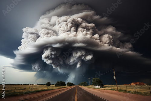 A dramatic scene of dark storm clouds with vivid rainbow arcs cutting through, creating a stunning contrast between light and dark in the sky