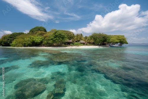 remote island with azure waters and white sand beaches, perfect for swimming and snorkeling, created with generative ai
