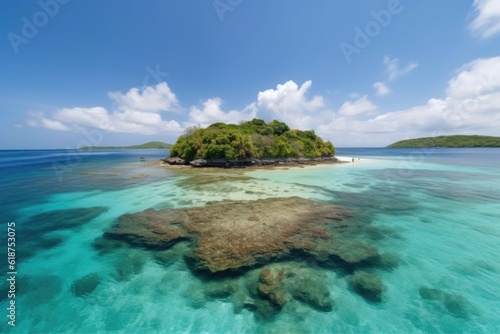 remote island with clear blue waters  perfect for swimming and snorkeling  created with generative ai