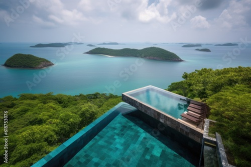 luxury hotel with infinity pool and breathtaking view of the ocean on remote island  created with generative ai