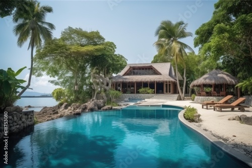 remote island getaway with luxury villa  swimming pool  and private beach  created with generative ai
